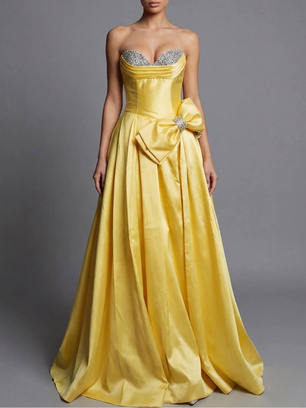 NWT Jovani Sz 4 Strapless Yellow Ball Gown with Crystal-Embellished Sweetheart